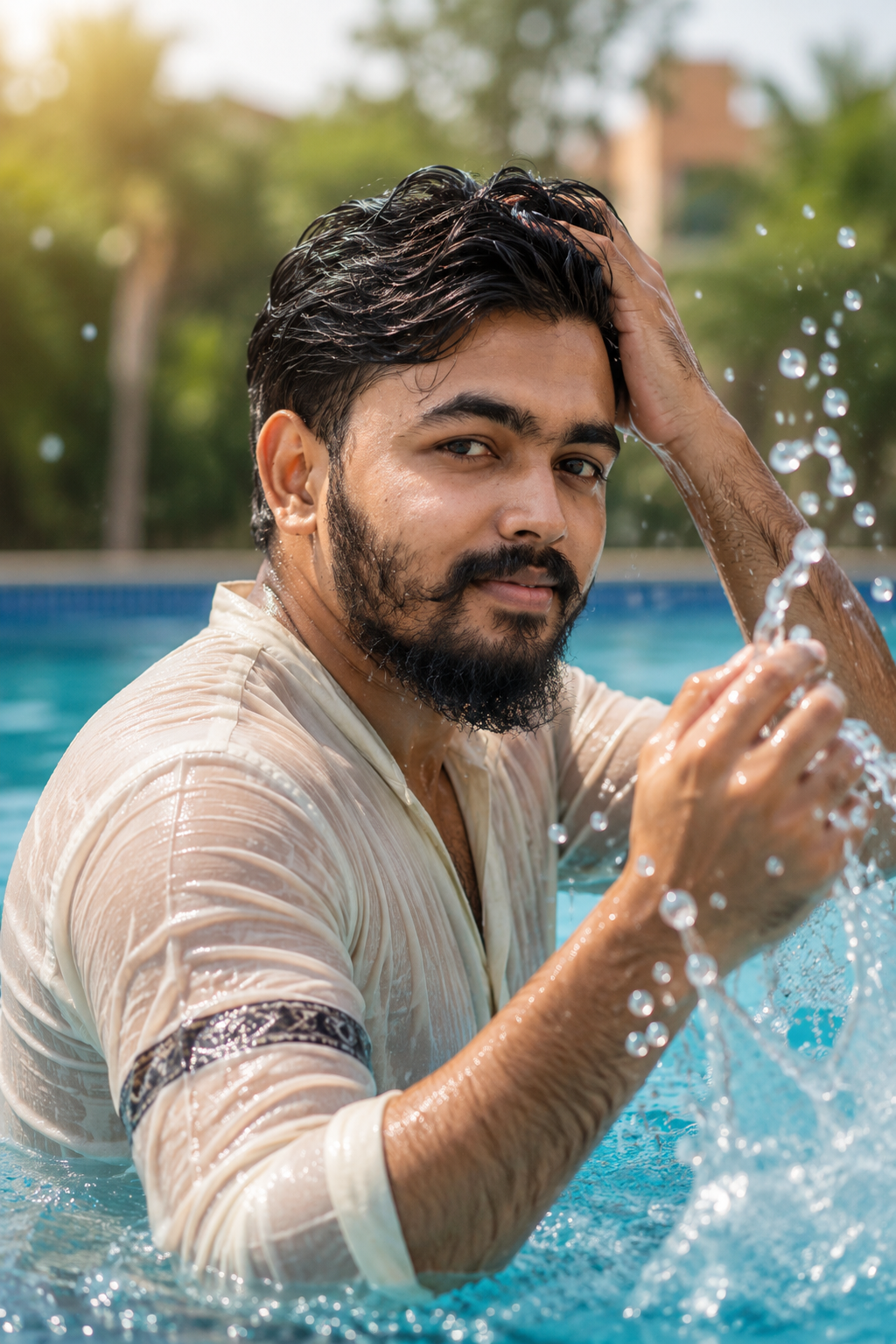 Luxury Swimming Pool Cinematic Portrait AI Prompt
